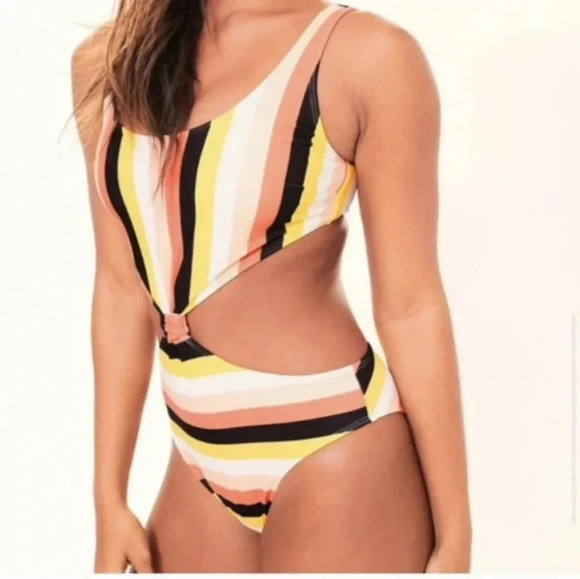 NWOT Abercrombie & Fitch Stripe Front Knot Cheekini One Piece Tapered Swimsuit - Picture 2 of 14